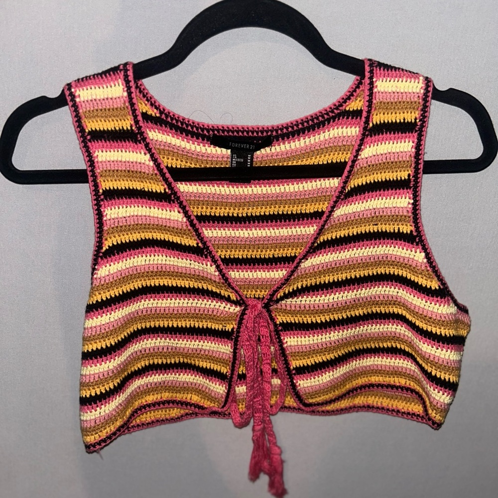 Women's Striped Crochet Top - Pink, Yellow, Black